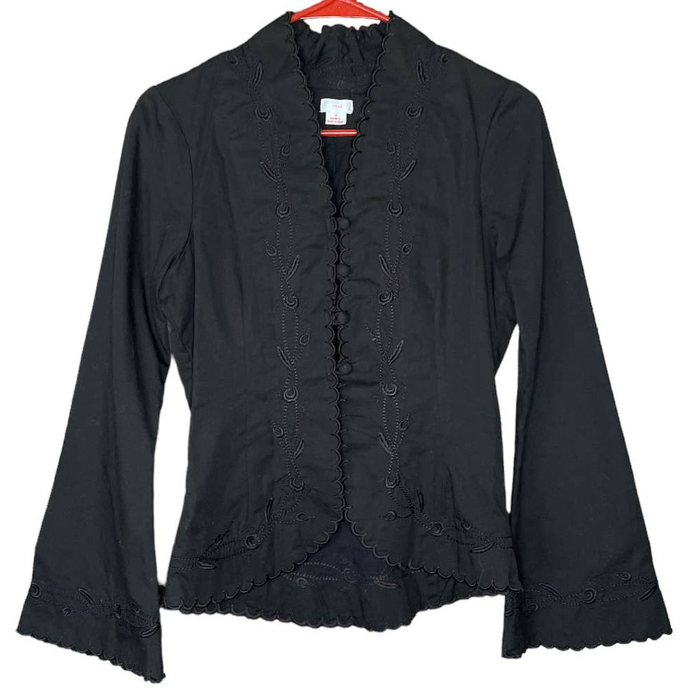 Anthropologie Snak Brown Embroidered Bell Sleeve Blazer Jacket Size 4